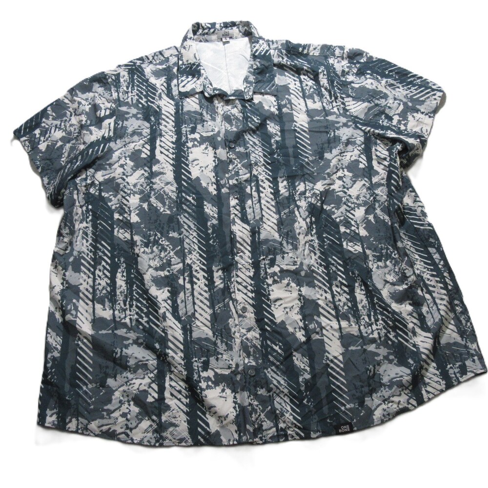 One Bone Mens Button Up Shirt 5XL Multicolored‎ Geometric Stretch Polyester